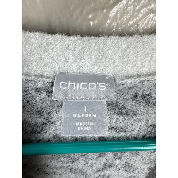 Chico's Snow Leopard Print Cardigan Pockets Fuzzy Knit Sweater Size 1/Medium - Picture 3 of 6